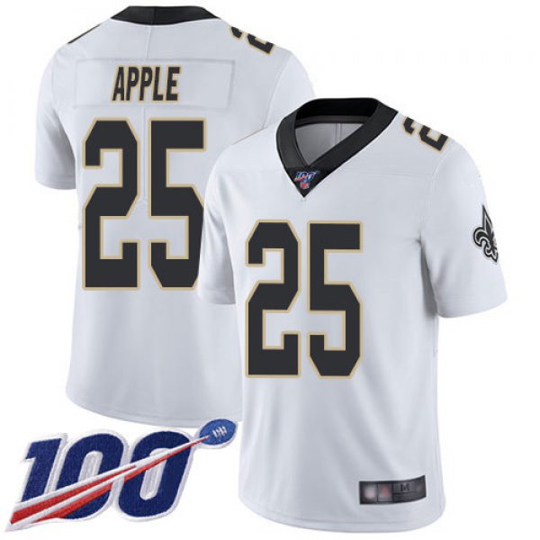 Nike Saints #25 Eli Apple White Men's Stitched NFL 100th Season Vapor Limited Jersey