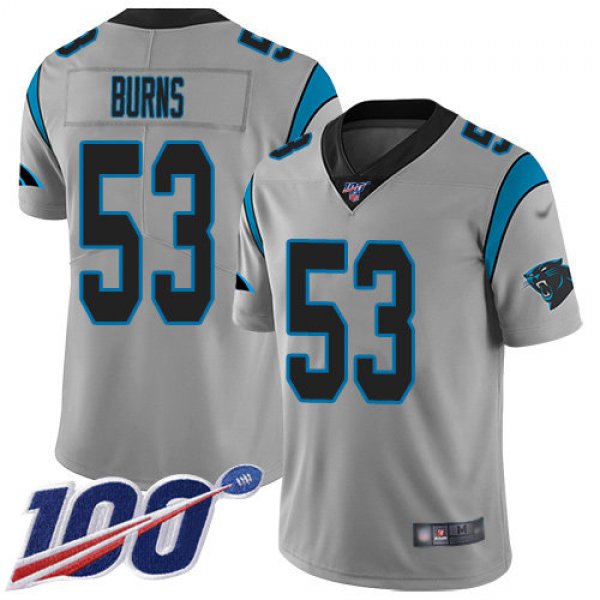 Nike Panthers #53 Brian Burns Silver Men's Stitched NFL Limited Inverted Legend 100th Season Jersey