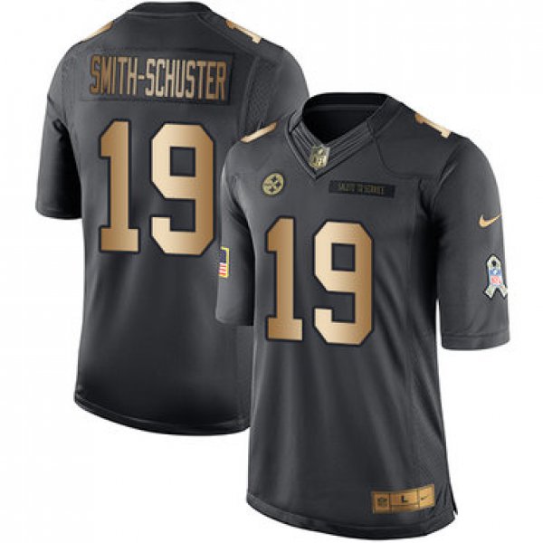 Nike Pittsburgh Steelers #19 JuJu Smith-Schuster Black Men's Stitched NFL Limited Gold Salute To Service Jersey