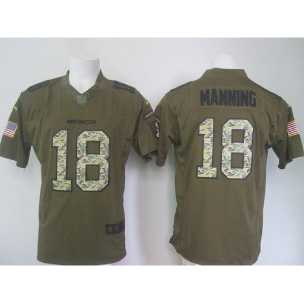 Men's Denver Broncos #18 Peyton Manning Green Salute To Service 2015 NFL Nike Limited Jersey