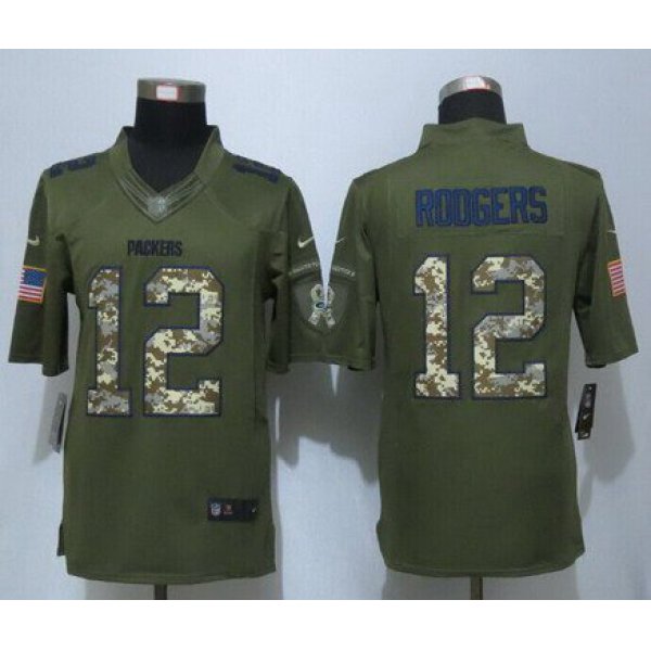 Men's Green Bay Packers #12 Aaron Rodgers Green Salute To Service 2015 NFL Nike Limited Jersey