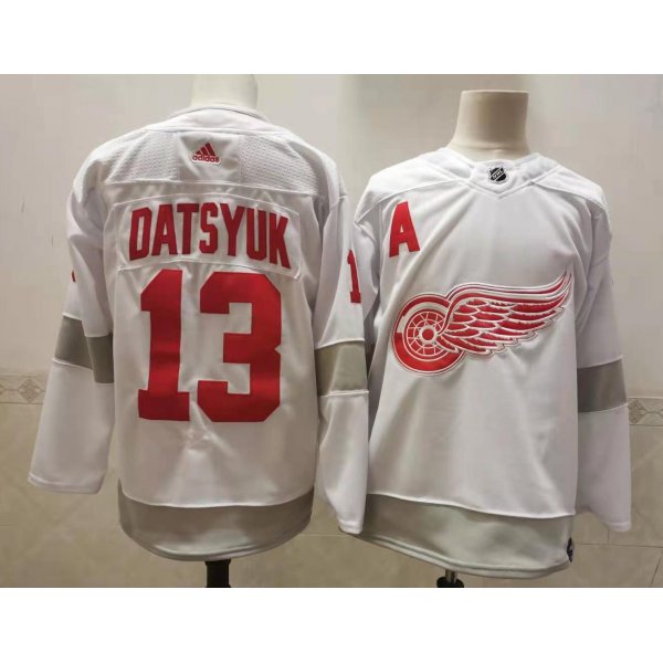 Men's Detroit Red Wings #13 Pavel Datsyuk White Adidas 2020-21 Alternate Authentic Player NHL Jersey