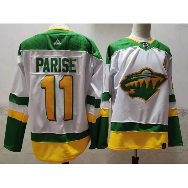 Men's Minnesota Wild #11 Zach Parise 2021 White Retro Stitched NHL Jersey