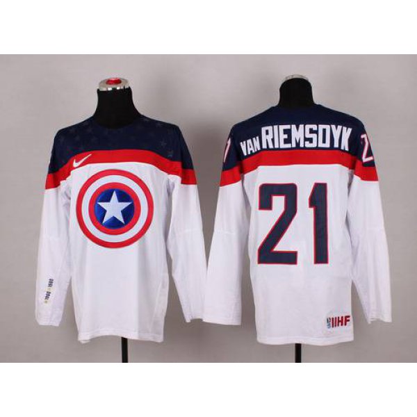 2015 Men's Team USA #21 James van Riemsdyk Captain America Fashion White Jersey