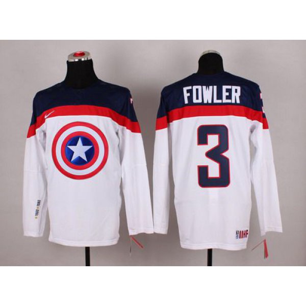 2015 Men's Team USA #3 Cam Fowler Captain America Fashion White Jersey