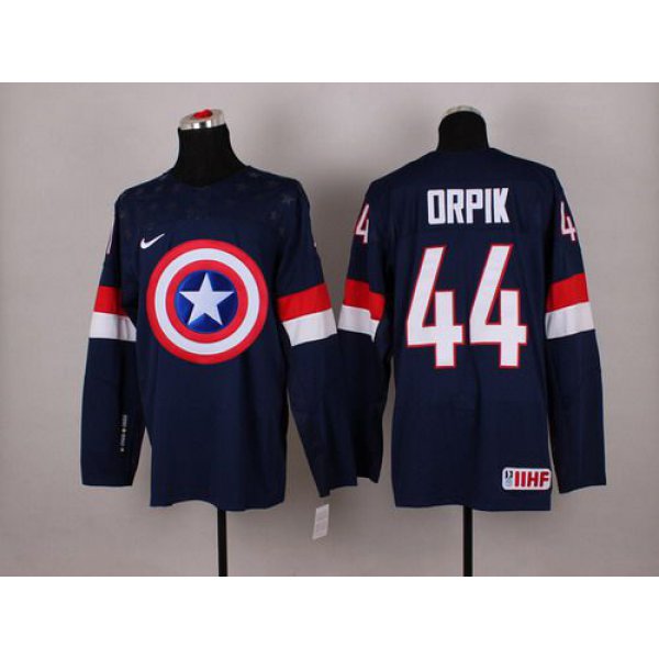 2015 Men's Team USA #44 Brooks Orpik Captain America Fashion Navy Blue Jersey