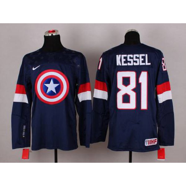 2015 Men's Team USA #81 Phil Kessel Captain America Fashion Navy Blue Jersey
