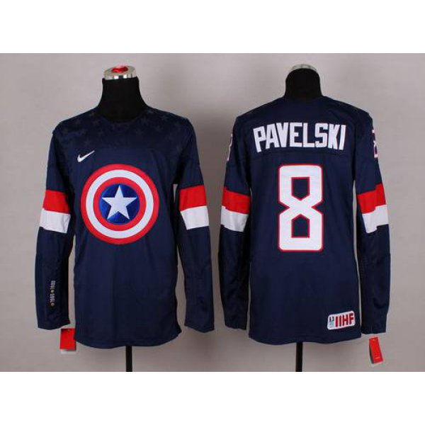 2015 Men's Team USA #8 Joe Pavelski Captain America Fashion Navy Blue Jersey