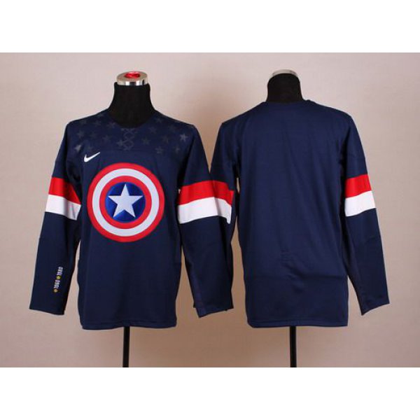 2015 Men's Team USA Blank Captain America Fashion Navy Blue Jersey