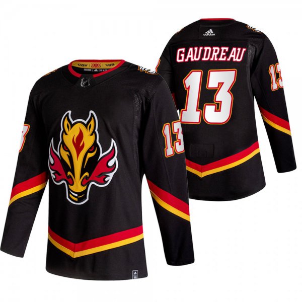 Calgary Flames #13 Johnny Gaudreau Black Men's Adidas 2020-21 Reverse Retro Alternate NHL Jersey