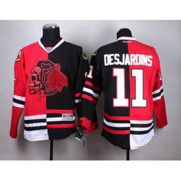 Chicago Blackhawks #11 Andrew Desjardins Red Black Two Tone With Red Skulls Jersey