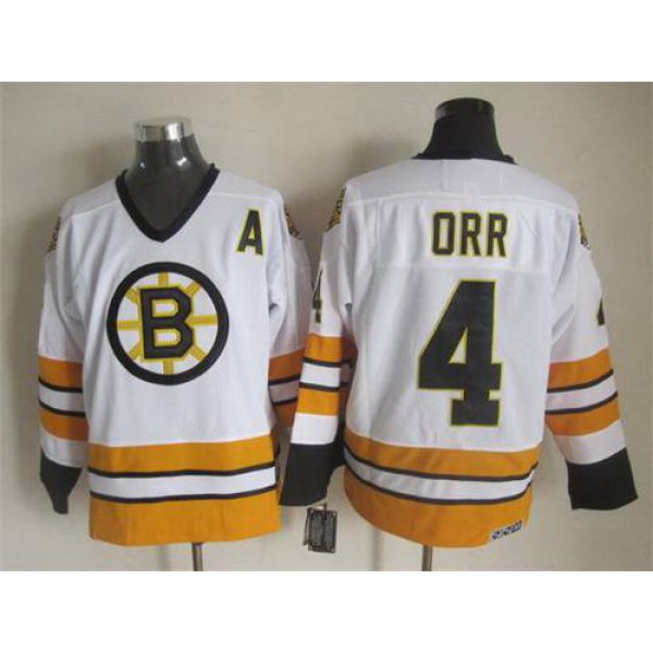 Men's Boston Bruins #4 Bobby Orr 1981-82 White CCM Vintage Throwback Jersey