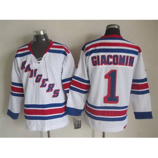 Men's New York Rangers #1 Eddie Giacomin White CCM Vintage Throwback Jersey