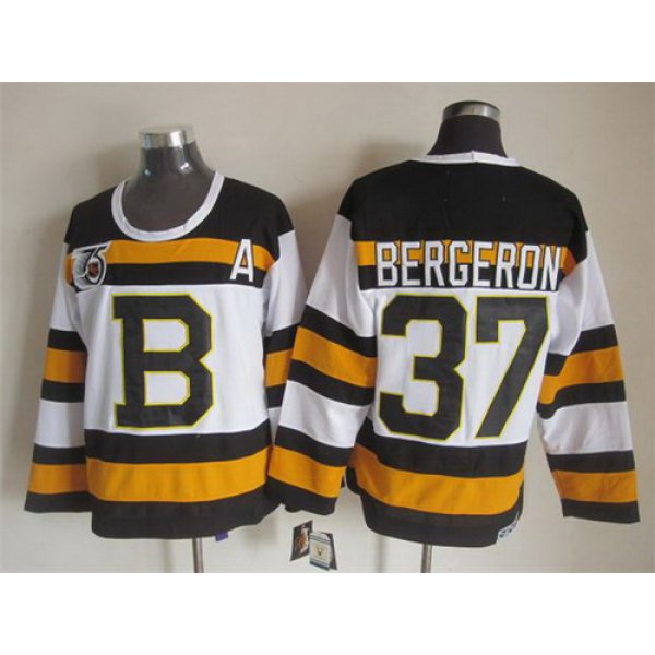 Boston Bruins #37 Patrice Bergeron White 75TH Throwback CCM Jersey