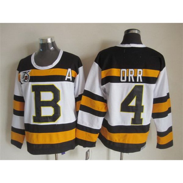 Boston Bruins #4 Bobby Orr White 75TH Throwback CCM Jersey