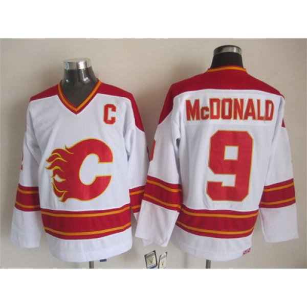 Calgary Flames #9 Lanny McDonald White Throwback CCM Jersey