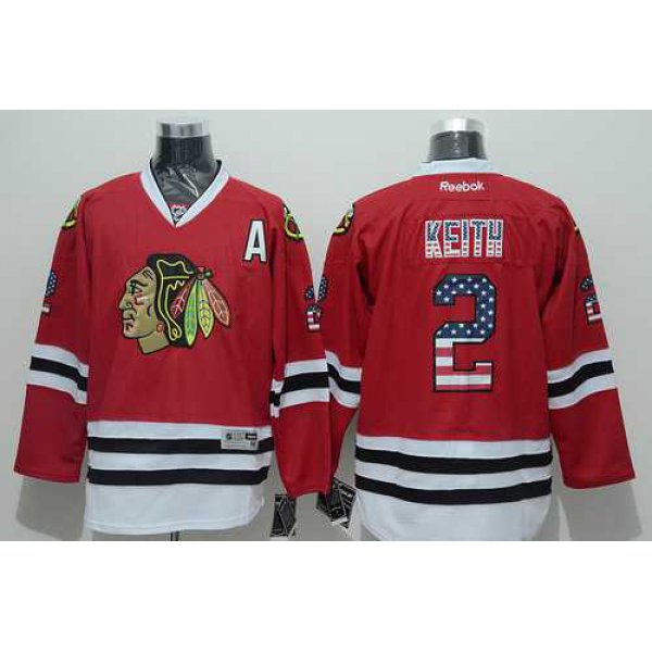 Chicago Blackhawks #2 Duncan Keith USA Flag Fashion Red Jersey