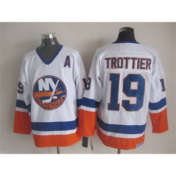 New York Islanders #19 Bryan Trottier White Throwback CCM Jersey