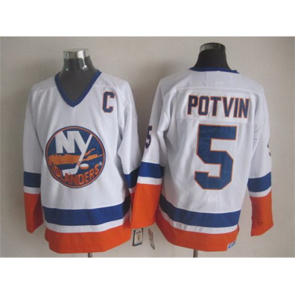 New York Islanders #5 Denis Potvin White Throwback CCM Jersey