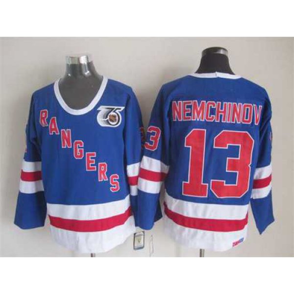 New York Rangers #13 Sergei Nemchinov Light Blue 75TH CCM Vintage Throwback Jersey