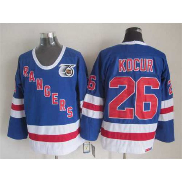 New York Rangers #26 Joey Kocur Light Blue 75TH CCM Vintage Throwback Jersey