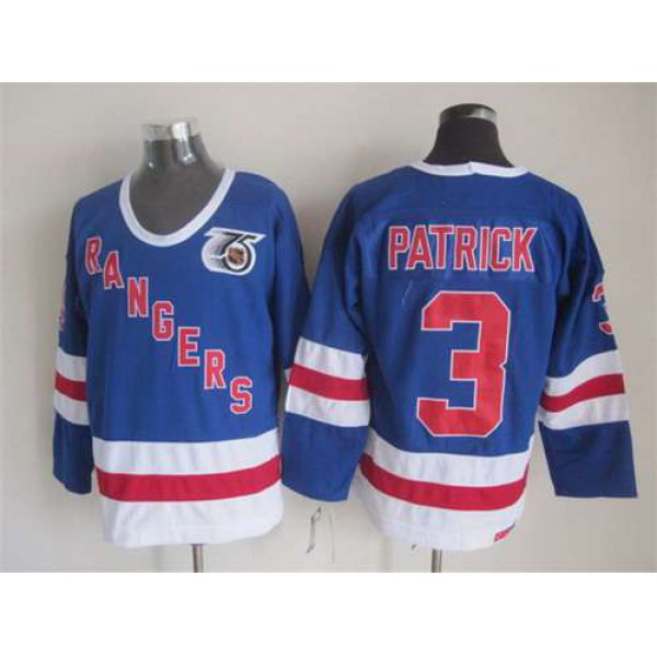 New York Rangers #3 James Patrick Light Blue 75TH CCM Vintage Throwback Jersey