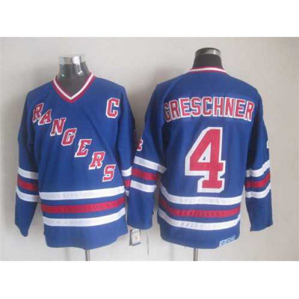 New York Rangers #4 Ron Greschner Light Blue CCM Vintage Throwback Jersey