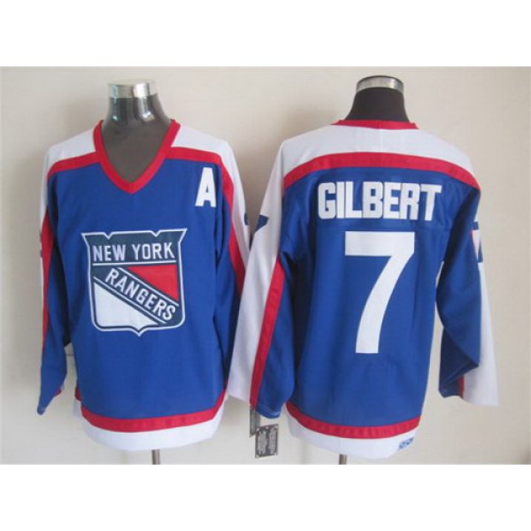 New York Rangers #7 Rod Gilbert Light Blue With White Throwback CCM Jersey