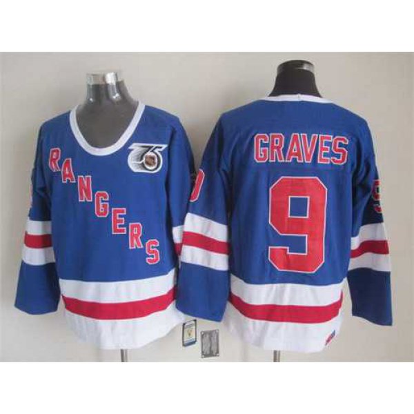 New York Rangers #9 Adam Graves Light Blue 75TH CCM Vintage Throwback Jersey