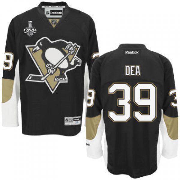 Men's Pittsburgh Penguins #39 Jean-Sebastien Dea Black Team Color 2017 Stanley Cup NHL Finals Patch Jersey