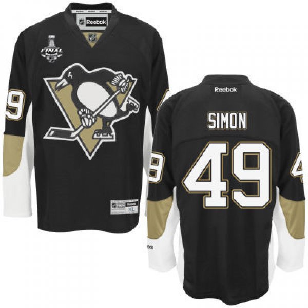Men's Pittsburgh Penguins #49 Dominik Simon Black Team Color 2017 Stanley Cup NHL Finals Patch Jersey