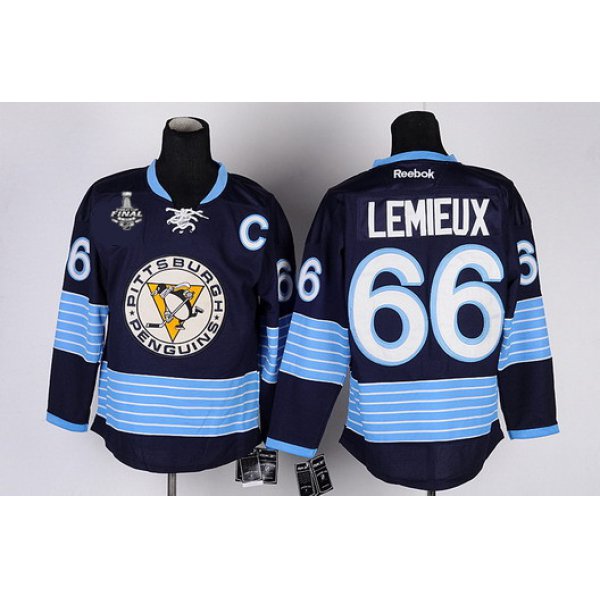 Men's Pittsburgh Penguins #66 Mario Lemieux Retired Navy Blue Third 2017 Stanley Cup NHL Finals C Patch Jersey