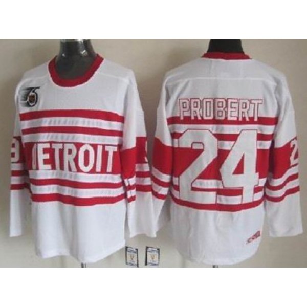 Detroit Red Wings #24 Bob Probert White 75TH Throwback CCM Jersey