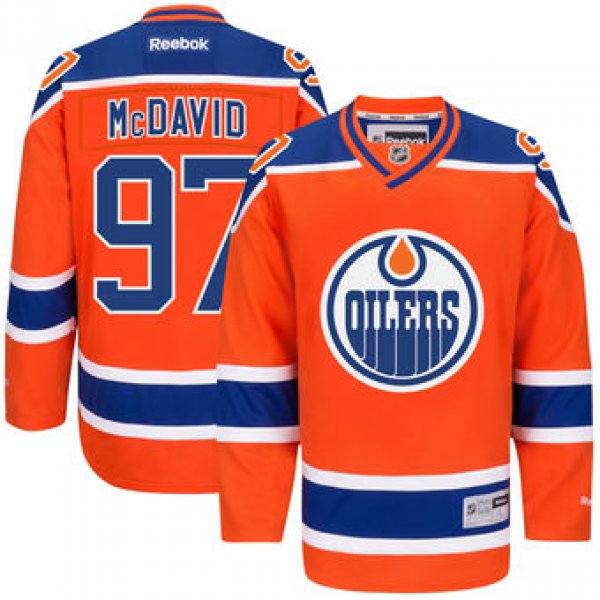 Men's Edmonton Oilers #91 Connor McDavid Reebok Orange Alternate Premier Jersey