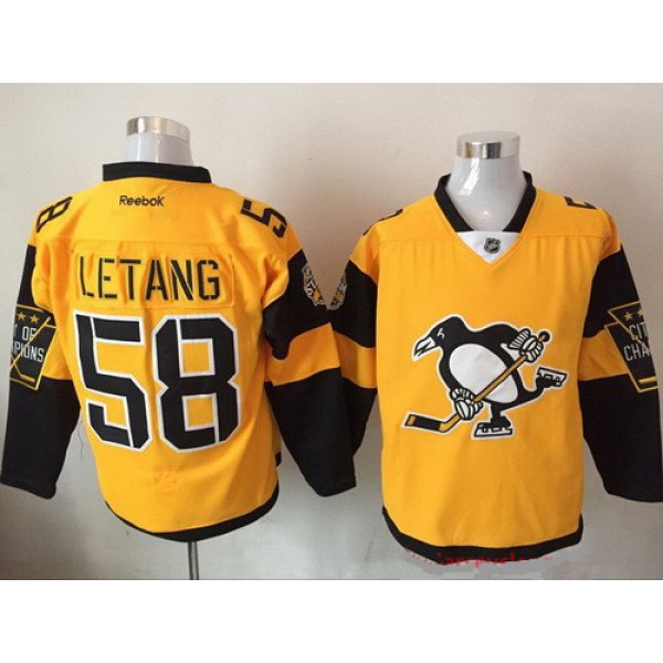 Men's Pittsburgh Penguins #58 Kris Letang Yellow 2017 Stadium Series Stitched NHL Reebok Hockey Jersey