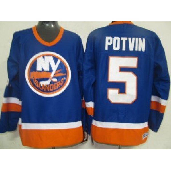 New York Islanders #5 Denis Potvin Light Blue Throwback CCM Jersey