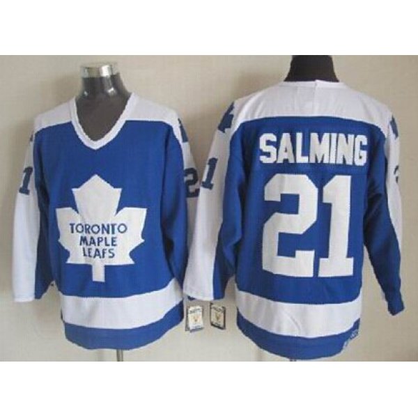 Toronto Maple Leafs #21 Borje Salming Blue With White Throwback CCM Jersey