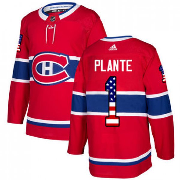 Adidas Canadiens #1 Jacques Plante Red Home Authentic USA Flag Stitched NHL Jersey