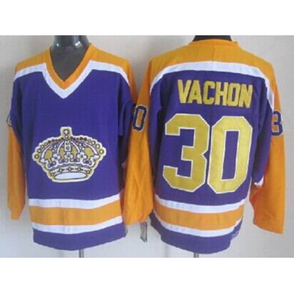 Los Angeles Kings #30 Rogie Vachon Purple With Yellow Throwback CCM Jersey