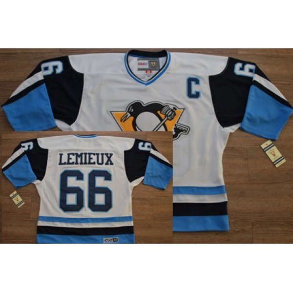 Pittsburgh Penguins #66 Mario Lemieux 1972 White With Light Blue Throwback CCM Jersey