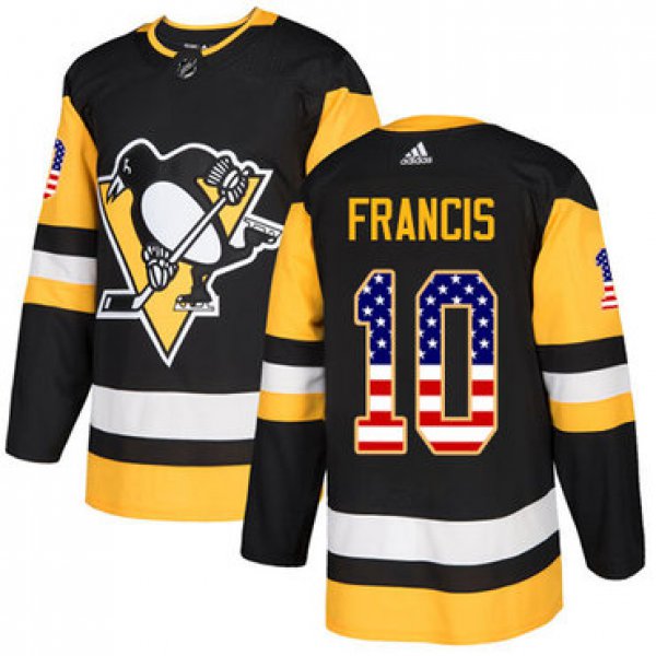 Adidas Penguins #10 Ron Francis Black Home Authentic USA Flag Stitched NHL Jersey