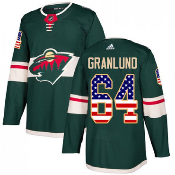 Adidas Wild #64 Mikael Granlund Green Home Authentic USA Flag Stitched NHL Jersey