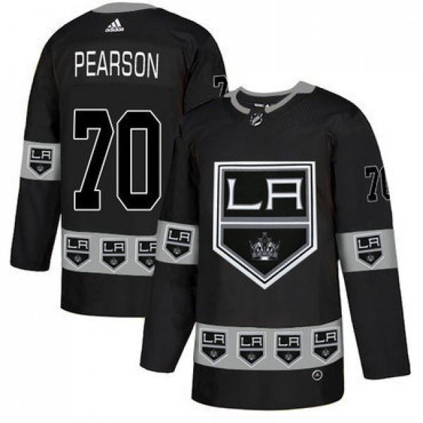 Men's Los Angeles Kings #70 Tanner Pearson Black Team Logos Fashion Adidas Jersey