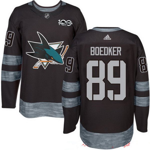 Men's San Jose Sharks #89 Mikkel Boedker Black 100th Anniversary Stitched NHL 2017 adidas Hockey Jersey