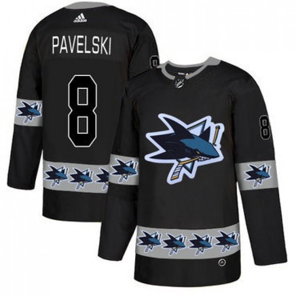 Men's San Jose Sharks #8 Joe Pavelski Black Team Logos Fashion Adidas Jersey