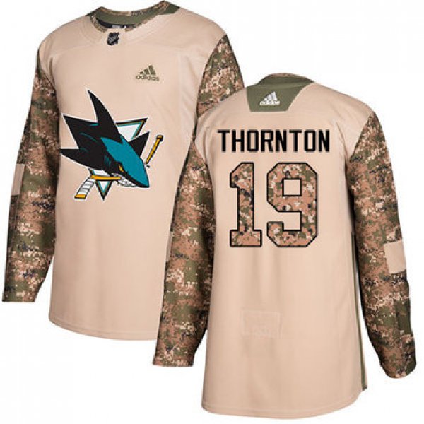 Adidas Sharks #19 Joe Thornton Camo Authentic 2017 Veterans Day Stitched NHL Jersey