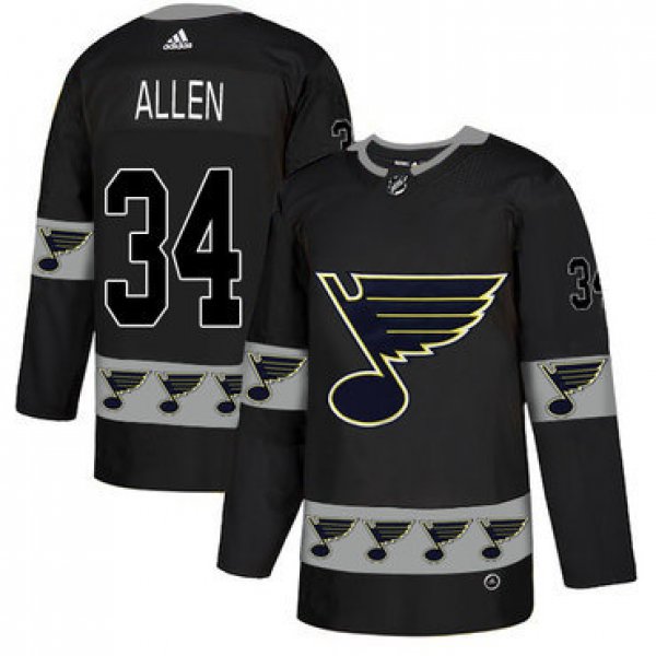 Men's St. Louis Blues #34 Jake Allen Black Team Logos Fashion Adidas Jersey