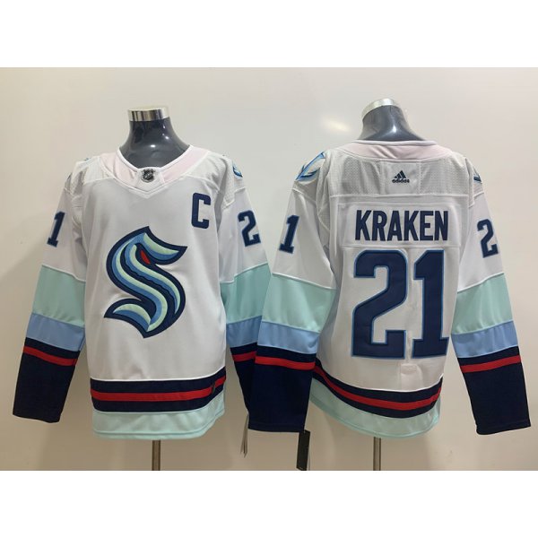 Men's Seattle Kraken #21 Kraken White Stitched Adidas NHL Jersey