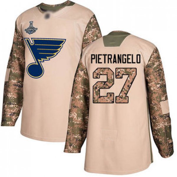 Blues #27 Alex Pietrangelo Camo Authentic 2017 Veterans Day Stanley Cup Champions Stitched Hockey Jersey