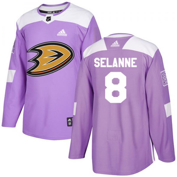 Adidas Ducks #8 Teemu Selanne Purple Authentic Fights Cancer Stitched NHL Jersey